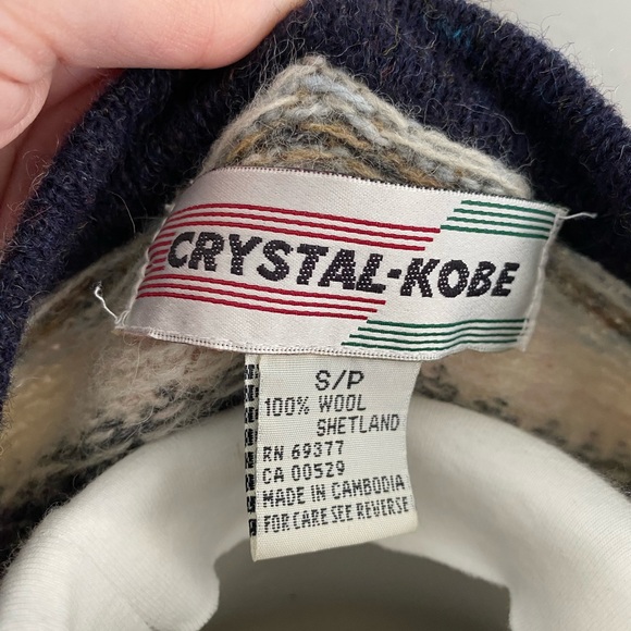 Vtg 70s Crystal-Kobe 100% Shetland Wool Fair Isle Grandma Cottage Crew Cardigan - Picture 5 of 6